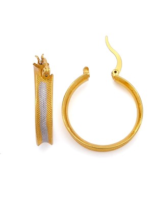 Ferizz Çelik Halka Küpe Altın Kaplama Beyaz Detaylı KP-104