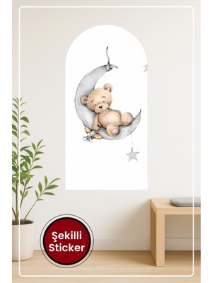 KOSS Dijital Oval Şekilli Tatlı Bebek Ayı Desenli Dekoratif Duvar Sticker Ev Ofis Salon Çocuk Odası Süs