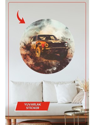 KOSS Dijital Ralli Araba Yuvarlak Sticker Yarış Temalı Tasarım Dekoratif Çıkartma Ev Ofis Duvar Dekoru