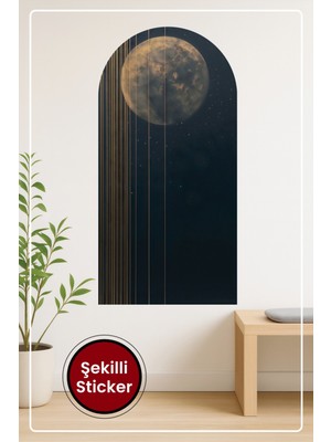 KOSS Dijital Oval Şekilli Ay Manzarası Desenli Dekoratif Duvar Sticker Ev Ofis Salon Hol Için Modern Süs
