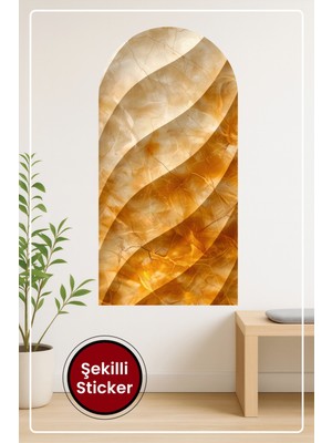 KOSS Dijital Oval Şekilli Mermer Desenli Sticker Dalga Dekorlu Bej Krem Renkli Ev Dekorasyonu Duvar Sticker