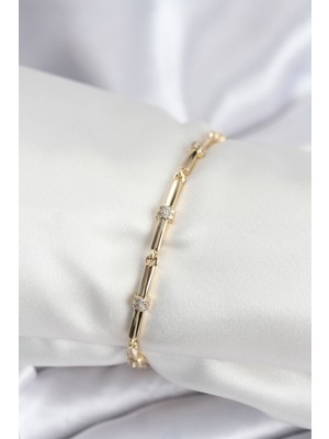 Marsilyan Pirinç Vıp Seri Gold Renk Parçalı Model Zirkon Taşlı Kadın Bileklik