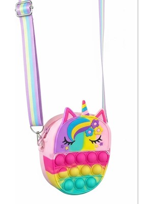 The Littles Kids Unicorn Figürlü Karışık Renkli Askılı Fermuarlı Tek Gözlü Silikon Pop-It Kız Çocuk Çanta