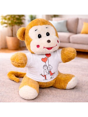 Erseyy Mutlu Aşıklar Tasarım Tişörtlü Peluş Sevimli Maymun