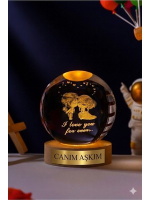 Home Dekor Hediye Ledli Usb'li Ahşap Standlı Canım Aşkım Yazılı Sevgili Çiftler I Love You Forever Kristal Küre Lamba