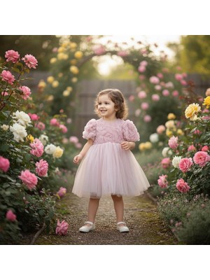 Bes Trend Kız Çocuk Elbise Balon Kısa Kol Detay Lı Kuyruklu Fiyonk Party Doğum Günü Elbise