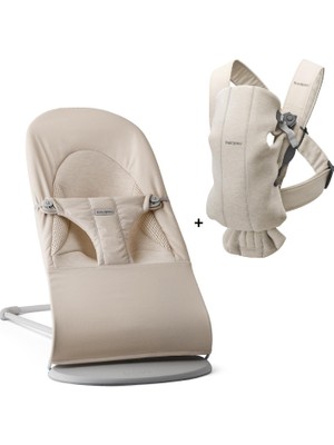 Babybjörn 2'li Set Balance Soft Woven Jersey Üçlü Kumaş Ana Kucağı & Kanguru Mini 3D Jersey Light Beige