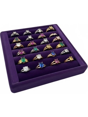 Megass Dekor Süet Kumaş Mor Renk 15 cm / 15 cm Yüzük Sergileme Standı