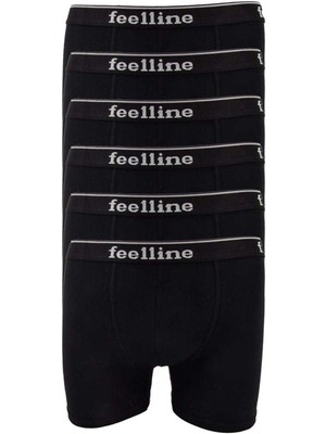 ModaSize 6 Adet Feelline Siyah Pamuklu Doğal Likralı Erkek Boxer