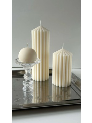 Lumieri Candle El Yapımı Kokusuz Çokgen Dekoratif Mum -Yuvarlak Küre Mum -Kırık Beyaz 3'lü
