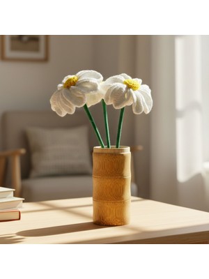 Uretti - Tuğba 9352 2930 El Örgüsü 3'lü Papatya Buketi