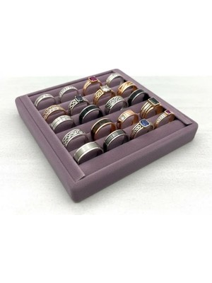 Megass Dekor Süet Kumaş Lila Renk 15 cm / 15 cm Yüzük Sergileme Standı