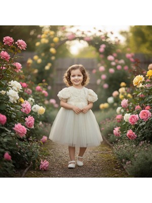 Bes Trend Kız Çocuk Elbise Balon Kısa Kol Detay Lı Kuyruklu Fiyonk Party Doğum Günü Elbise