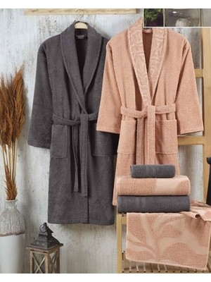 Cotton Box Hobby Puga Bornoz Seti Şeftali K.gri