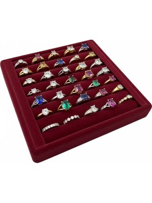 Megass Dekor Süet Kumaş Bordo Renk 15 cm / 15 cm Yüzük Sergileme Standı