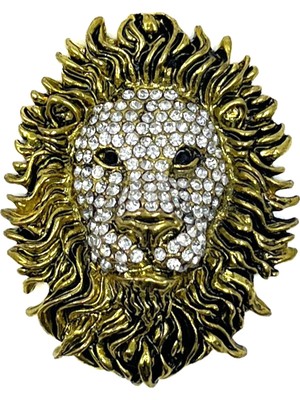 Bıyıklı Tobacco Lüks Gold Detaylı Kristal Taşlı Aslan Başı Magnet - Dekoratif Obje