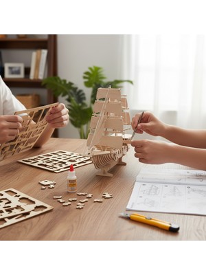 Tepeden Tırnağa Ahşap Yelkenli Gemi Maketi - 3D Ahşap Puzzle Hobi Seti