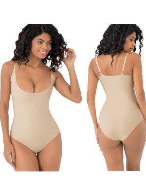 Bipamuk Kadın Göğüs Destekli Çıtçıtlı Body Korse Lazer Kesim Dikişsiz Toparlayıcı Body Korse Ayarlanabilir Askı