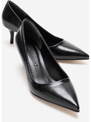 Ccway Kadın Topuklu Ayakkabı Siyah Kırışık