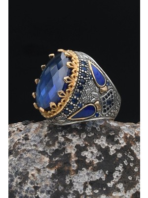 Prestige Erkek Yüzüğü Lacivert Zirkon Taşlı Zirkon Taş Süslemeli 925 Ayar Gümüş 902525