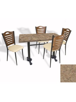 Dockers Çipa Döküm Ayak - Papelli Sandalye Mutfak Masa Takımı (Werzalit, Wermodin ve Allzalit Tabla) - Edgy Wood - Krem - 70X120