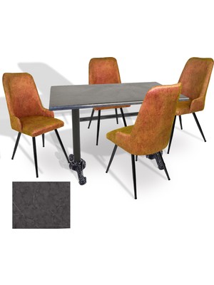 Dockers Çipa - Çırağan Mutfak Masa Takımı - 80X140 (Werzalit, Wermodin ve Allzalit Tabla) - (Grey Marble - Kiremit)