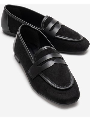 Ccway Kadın Sade Loafer Ayakkabı Siyah Garni