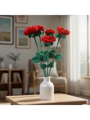 Uretti - Tuğba 9352 4917 El Örgüsü 5'li Gül Buketi