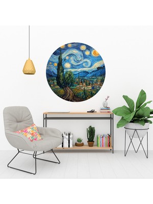 KOSS Dijital Ünlü Ressam Yıldızlı Gece Doğa Yuvarlak Sticker, Yuvarlak Sticker, Van Gogh Tarzı Duvar Dekoru