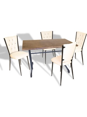 Dockers Halley - Kapitoneli Mutfak Masa Takımı - 70X120 (Werzalit, Wermodin Veya Allzalit Tabla) - Rustic Dark-Krem