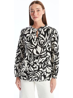 Lc Waikiki Yeni Sezon Bağlamalı Yaka Desenli Uzun Kollu Kadın Bluz