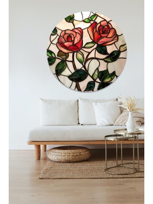 KOSS Dijital Kırmızı Güller Yuvarlak Sticker, Yuvarlak Şekilli Sticker, Mozaik Desenler Güller Duvar Dekoru