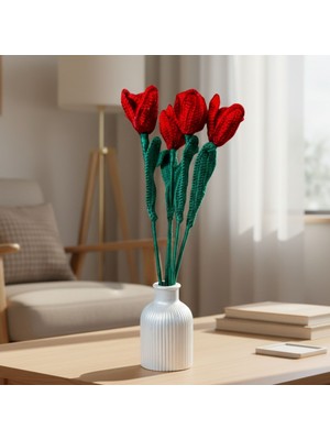 Uretti - Tuğba 9352 8694 El Örgüsü 5'li Lale Buketi