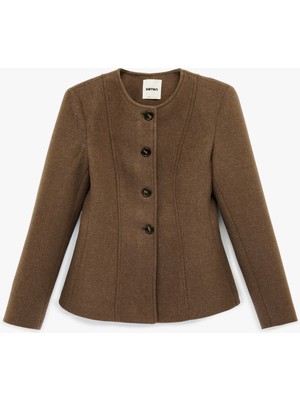 Koton Slim Fit Düğmeli Uzun Kollu Bisiklet Yaka Kaşe Ceket