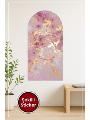 KOSS Dijital Oval Şekilli Pembe Mermer Desenli Dekoratif Duvar Sticker Ev Ofis Salon Hol Için Modern Süs