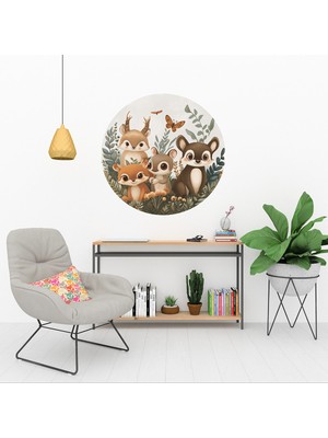 KOSS Dijital Soyut Sevimli Hayvanlar Yuvarlak Sticker, Yuvarlak Şekilli Sticker, Çocuk Bebek Odası Duvar Dekoru