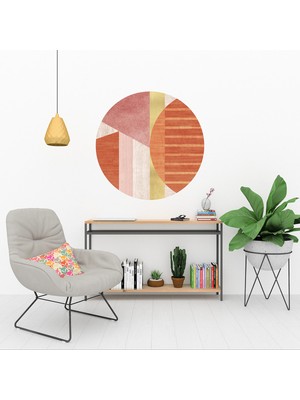 KOSS Dijital Soyut Geometrik Şekiller Yuvarlak Sticker, Yuvarlak Duvar Stickerı, Minimal Pembe Daire Duvar Dekoru