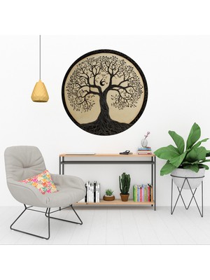KOSS Dijital Modern Hayat Ağacı Yuvarlak Sticker, Yuvarlak Şekilli Sticker, Soyut Ağaç Desenli Duvar Dekoru