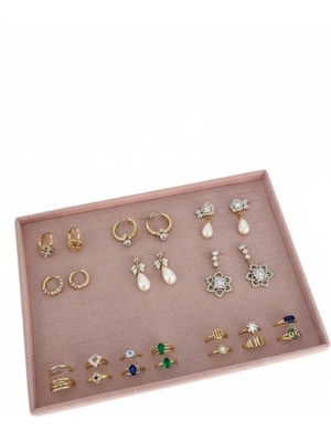 Megass Dekor Süet Kumaş Pembe Renk 24/34 cm Batırmalı Yüzük-Küpe Standı