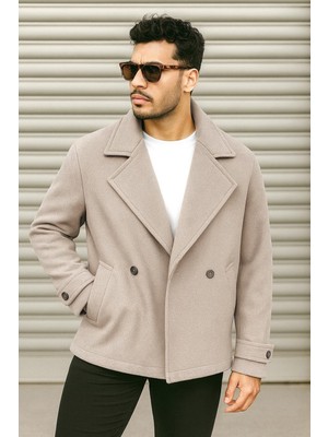 Delpino Erkek Oversize Kruvaze Kaşe Kaban