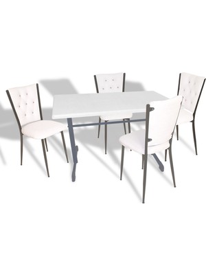 Dockers Halley - Kapitoneli Mutfak Masa Takımı - 70X120 (Werzalit, Wermodin Veya Allzalit Tabla) - Beyaz-Beyaz