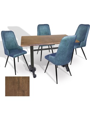 Dockers Çipa - Çırağan Mutfak Masa Takımı - 80X120 (Werzalit, Wermodin ve Allzalit Tabla) - (Rustic Dark - Mavi)