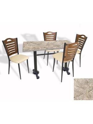 Dockers Çipa Döküm Ayak - Papelli Sandalye Mutfak Masa Takımı (Werzalit, Wermodin ve Allzalit Tabla) - Scala Marble - Krem - 80X140