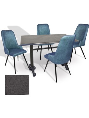 Dockers Çipa - Çırağan Mutfak Masa Takımı - 80X120 (Werzalit, Wermodin ve Allzalit Tabla) - (Grey Marble - Mavi)