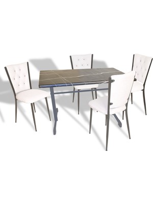 Dockers Halley - Kapitoneli Mutfak Masa Takımı - 70X120 (Werzalit, Wermodin Veya Allzalit Tabla) - Palazzo-Beyaz