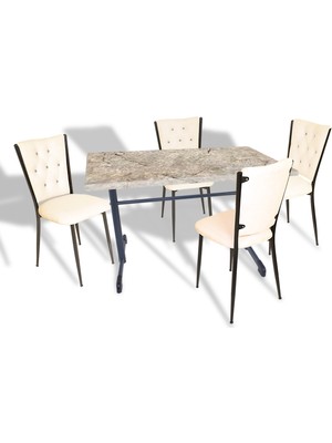 Dockers Halley - Kapitoneli Mutfak Masa Takımı - 80X140 (Werzalit, Wermodin Veya Allzalit Tabla) - Scala Marble-Krem