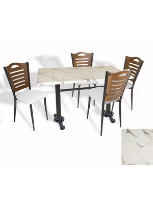Dockers Çipa Döküm Ayak - Papelli Sandalye Mutfak Masa Takımı (Werzalit, Wermodin ve Allzalit Tabla) - Afyon Mermer - Beyaz - 80X140