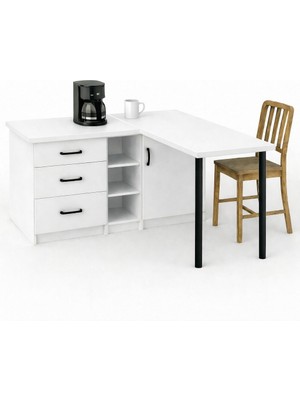 T Designo Nara Mutfak Adası -L Mutfak Adası -3 Çekmeceli 1 Kapaklı - Çok Amaçlı Dolap - Alt Modül - Kiler -130 cm