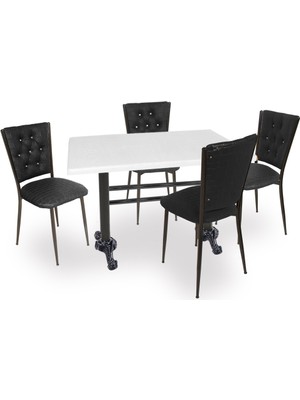 Dockers Çipa - Kapitoneli Mutfak Masa Takımı - 80X140 (Werzalit, Wermodin ve Allzalit Tabla) - Beyaz - Siyah