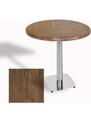 Dockers Tokyo Yuvarlak Masa (Kromnikel) Çap 80CM - (Werzalit, Wermodin ve Allzalit Tabla) - Rustic Dark